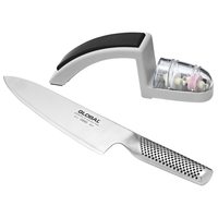 NEW GLOBAL COOKS 20CM KNIFE G2 G-2 & MINOSHARP STARTER SET 2PC S/STEEL 79588 JAPAN