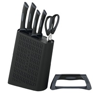 New SCANPAN SPECTRUM 6pc BLACK Uni Block Knife Set & Shears & Sharpener