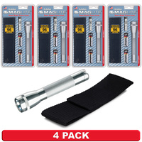 NEW 4 PACK X MAGLITE 2AA CELL SILVER FLASHLIGHT WITH POUCH MADE IN USA