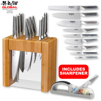 Global IKASU X 10 Piece Knife Block Set 10pc + 3 Stage Minosharp Sharpener