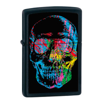 New Zippo Matte Black Colourful X-Ray Skull Windproof Lighter