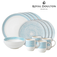 New Royal Doulton ED Ellen DeGeneres 16pc Polar Blue Dots Dinner | Set of 16