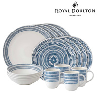 Royal Doulton ED Ellen DeGeneres 16pc Chevron Dark Blue Dinner Set of 16