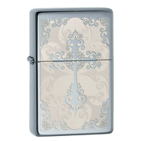 New Zippo High Polish Chrome Vintage Cross Lighter