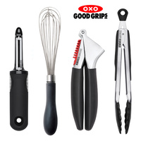 OXO Good Grips 4pc Kitchen Essentials Set 4 Piece | Peeler Whisk Tongs Garlic Press
