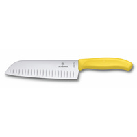 VICTORINOX FLUTED SANTOKU WIDE BLADE 17CM KNIFE YELLOW HANDLE 