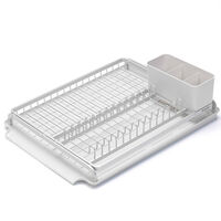 BRABANTIA LIGHT GREY DISH DRYING RACK KITCHEN ORGANISER W/ UTENSILS HOLDER & DRIP TRAY