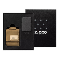 New Zippo Black Crackle Windproof Lighter And Coyote Tactical Pouch Gift Set