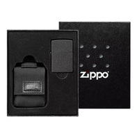 NEW ZIPPO BLACK CRACKLE WINDPROOF LIGHTER AND BLACK TACTICAL POUCH GIFT SET