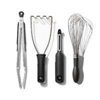 OXO Good Grips 4pc Kitchen Essential Tool Set 4 Piece | Masher Peeler Wisk Tongs