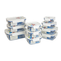 Lock & Lock 10pc Clear Glass Container Set | 10 Piece White