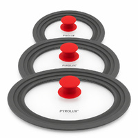 Pyrolux 3 Piece Universal Glass and Silicone Lid Pots & Pans 3 Sizes