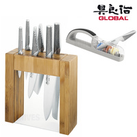 Global Ikasu 7pc Knife Block Set + 3 Stage Mino Sharpener 