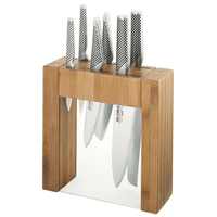 NEW Global IKASU 7 Piece Knife Bamboo Block Set 7pc Knives Made in Japan