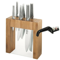 Global Ikasu 7pc Knife Block Set + 2 Stage Black Water Sharpener