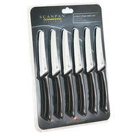 SCANPAN SPECTRUM 6pc STEAK KNIVES Rounded Serrated Knife BLACK Knives 6 piece