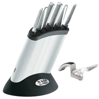 New Global Synergy 7pc Stainless Steel Knife Block Set + Bonus MINO Sharpener