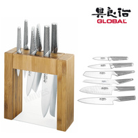 NEW Global IKASU 7pc Japanese Knife Bamboo Block Set 7 Piece Knives