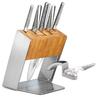 GLOBAL KATANA 6PC KNIFE BLOCK SET + MINO SHARPENER KNIVES CHEF COOK JAPAN