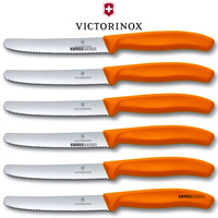 Victorinox 6pc Steak and Tomato Knife 11cm Wavy Edge | Set of 6 Orange