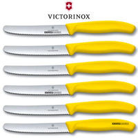 New VICTORINOX Steak & Tomato 11cm Knives Pistol Grip YELLOW Set X 6 FREE POSTAGE Knife
