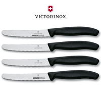 New VICTORINOX Steak & Tomato 11cm Knives Pistol Grip BLACK Set X 4 Knife