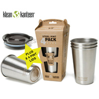 KLEAN KANTEEN 16oz 473ml PINT CUP 4 PACK Stainless Steel & 4 Pack Pint Lid BPA Free