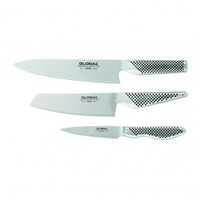 GLOBAL 3PC KNIFE SET 9CM PARING 14CM VEGETABLE & 20CM COOKS 3 PIECE