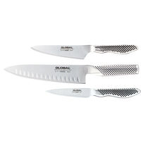 GLOBAL 3PC KITCHEN KNIFE SET 9CM PARING 13CM & 20CM COOKS 3 PIECE 79630 