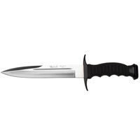 NEW MUELA DEFENDER BOWIE 22 HUNTING FISHING KNIFE | BLACK ZAMACK / RUBBER HANDLE