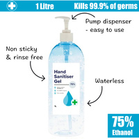 1000ml / 1 Litre High Grade 75% Ethanol Anti-bacteria Instant Hand Sanitiser Sanitizer Kill Germs