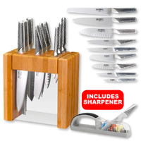 Global Ikasu X 10pc Knife Block Set 10 Piece + 3 Stage Minosharp