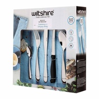WILTSHIRE 50 PIECE STAINLESS BRONTE CUTLERY SET W/ STEAK KNIVES 50PC
