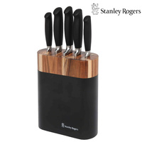 STANLEY ROGERS 6PC ACACIA BLACK OVAL KNIFE BLOCK 6 PIECE KNIVES