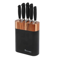 Stanley Rogers 6 Piece Acacia Black Oval 6pc Knife Block Set