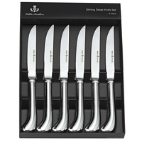 WILKIE BROTHERS STIRLING 6 PIECE STAINLESS STEEL STEAK KNIFE SET 6PC
