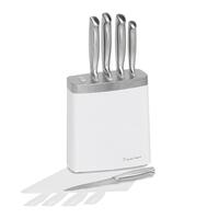 NEW STANLEY ROGERS 6PC WHITE & STEEL KNIFE BLOCK 6 PIECE