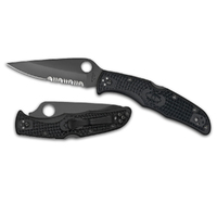 Spyderco Endura 4 Lightweight Black - Black Combo Blade Folding Knife YSC10PSBBK	