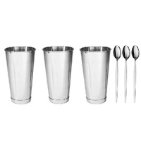 Trenton Stainless Steel Milkshake Cups 887ml + Soda Spoons Set of 3