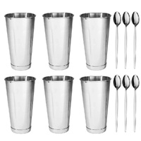 Trenton Stainless Steel Milkshake Cups 887ml + Soda Spoons Set of 6