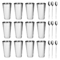 Trenton Stainless Steel Milkshake Cups 887ml + Soda Spoons Set of 12