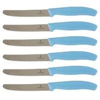 Victorinox Steak & Tomato Knife Pistol Grip 11cm Skyline Blue Set x 6 Knives
