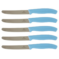 Victorinox Steak & Tomato Knife Pistol Grip 11cm Skyline Blue Set x 5 Knives