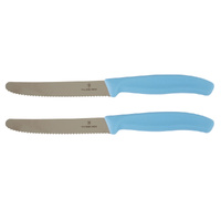 Victorinox Steak & Tomato Knife Pistol Grip 11cm Skyline Blue Set x 2 Knives