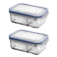 Glasslock Duo Tempered Glass Rectangular 670ml Container w/ Lid | Set of 2