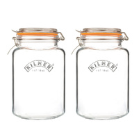 Kilner Square Clip Top Glass Jar 3 Litre Set of 2