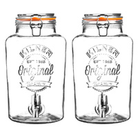 Kilner Round Clip Top Drink Dispenser with Stainless Steel Tap 5L | Set of 2