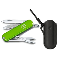 Victorinox Swiss Army Knife Classic SD Smashed Avocado + Leather Pouch Bundle