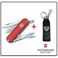 SWISS ARMY KNIFE Swiss Classic SD RED VICTORINOX + LEATHER POUCH BUNDLE