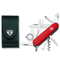 Victorinox Explorer Swiss Army Knife Red + Leather Pouch Bundle 